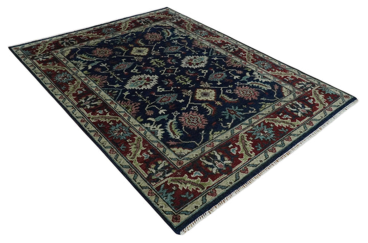 Hand Knotted 8x10 Black, Rust and Beige Antique Oushak Wool Area Rug - The Rug Decor