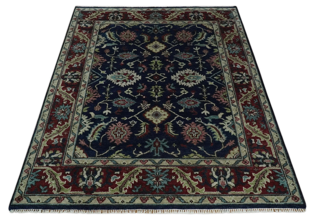 Hand Knotted 8x10 Black, Rust and Beige Antique Oushak Wool Area Rug - The Rug Decor