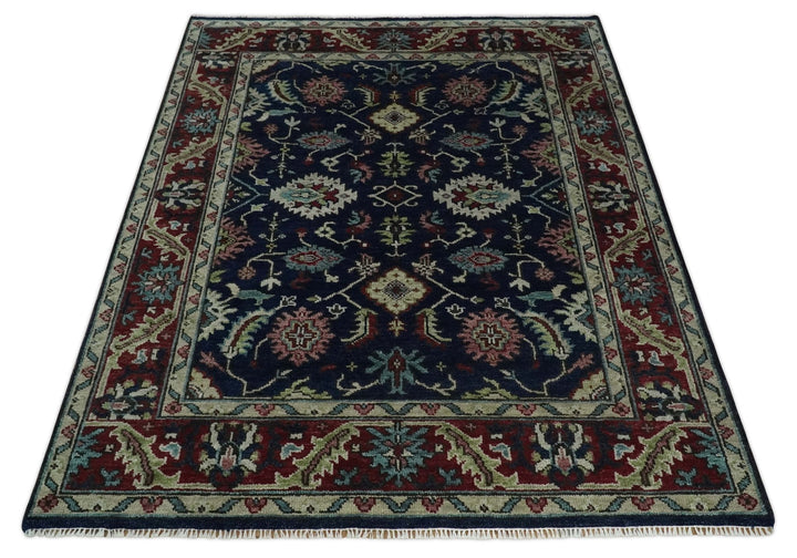 Hand Knotted 8x10 Black, Rust and Beige Antique Oushak Wool Area Rug - The Rug Decor