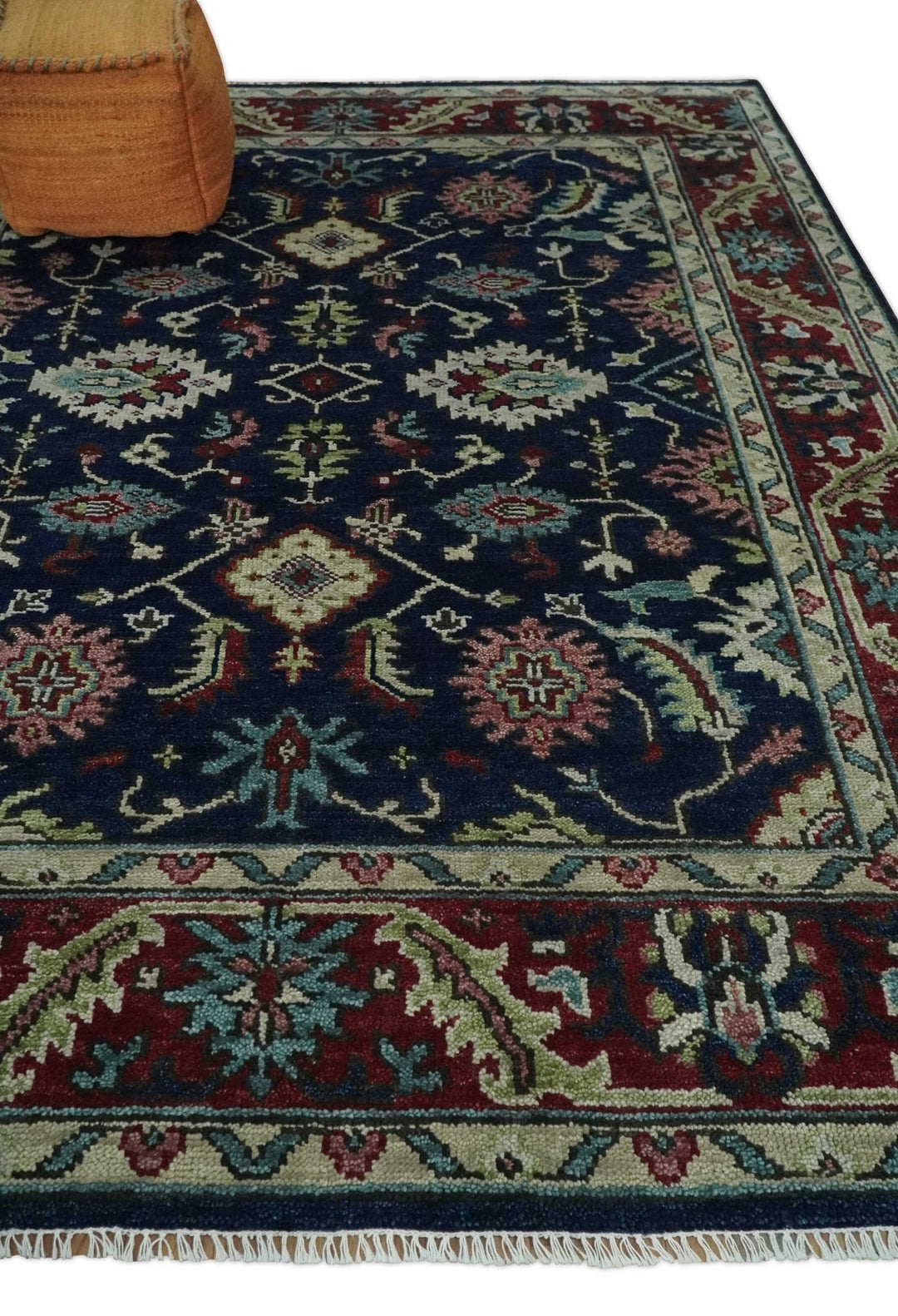 Hand Knotted 8x10 Black, Rust and Beige Antique Oushak Wool Area Rug - The Rug Decor