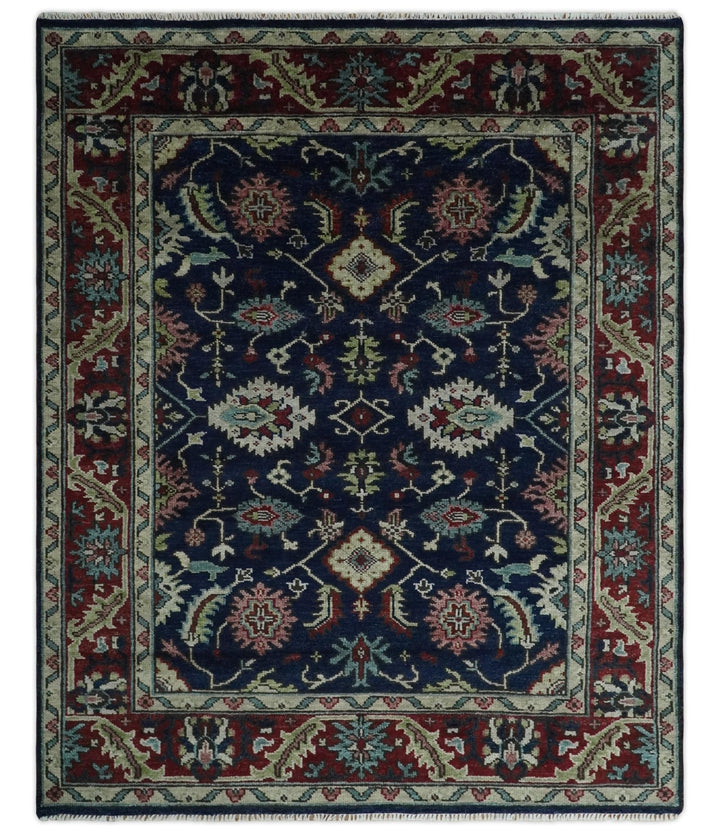 Hand Knotted 8x10 Black, Rust and Beige Antique Oushak Wool Area Rug - The Rug Decor