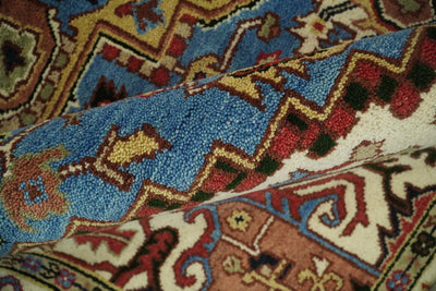 Hand Knotted 8x10 Blue and Beige Traditional Vintage Persian Heriz Serapi Rug | TRDCP591810 - The Rug Decor