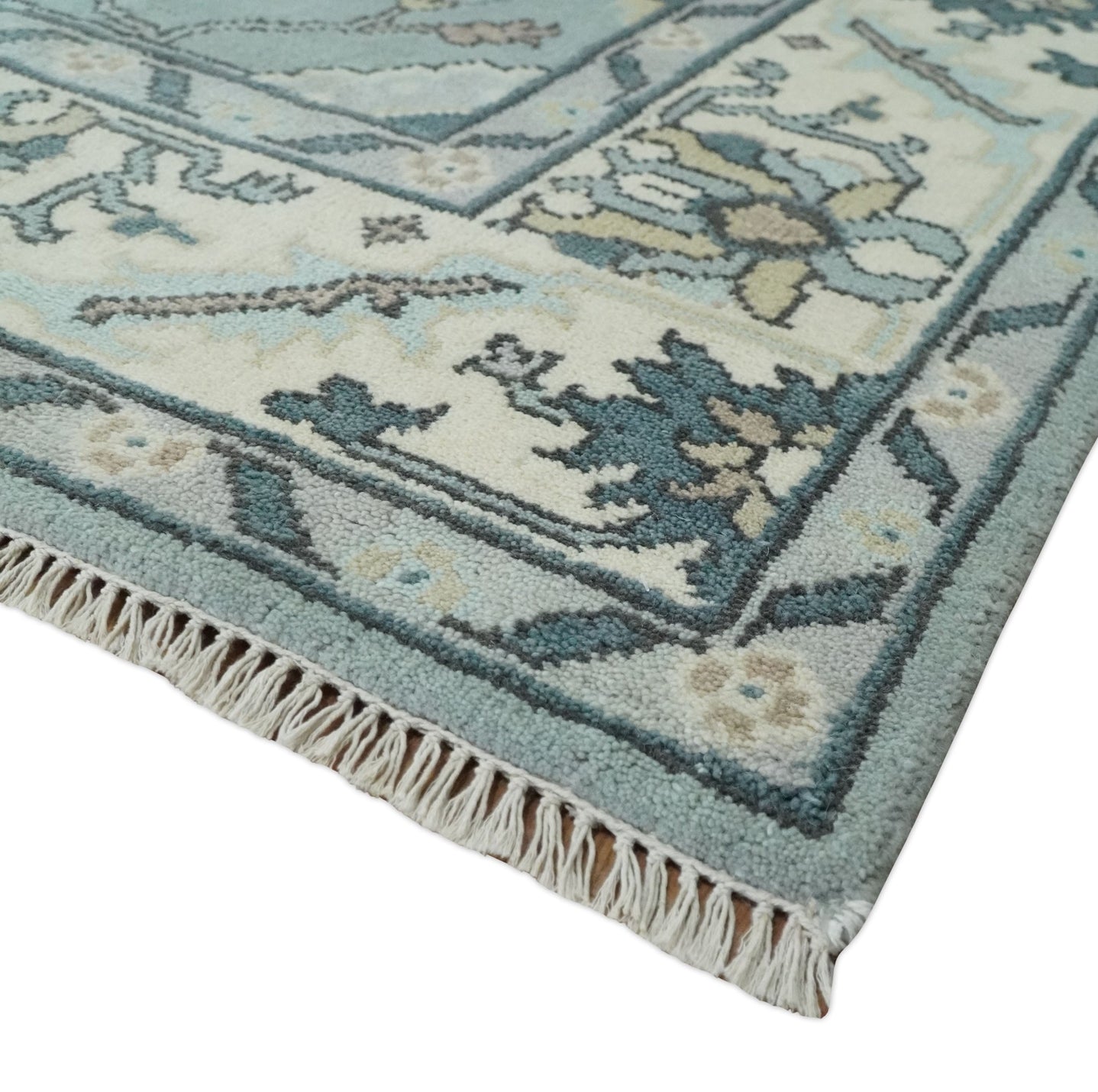 Hand Knotted 8x10 Blue and Ivory Traditional Oushak Persian Wool Area Rug | TRDCP1151810 - The Rug Decor