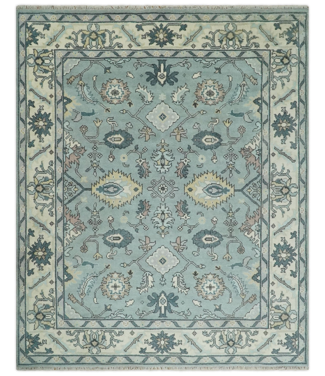Hand Knotted 8x10 Blue and Ivory Traditional Oushak Persian Wool Area Rug | TRDCP1151810 - The Rug Decor