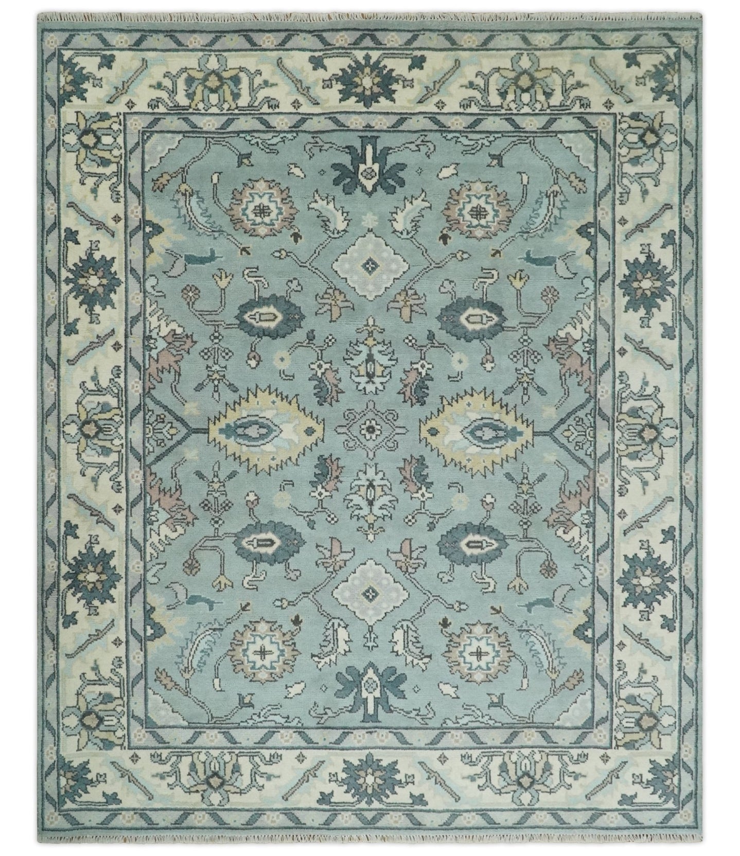 Hand Knotted 8x10 Blue and Ivory Traditional Oushak Persian Wool Area Rug | TRDCP1151810 - The Rug Decor