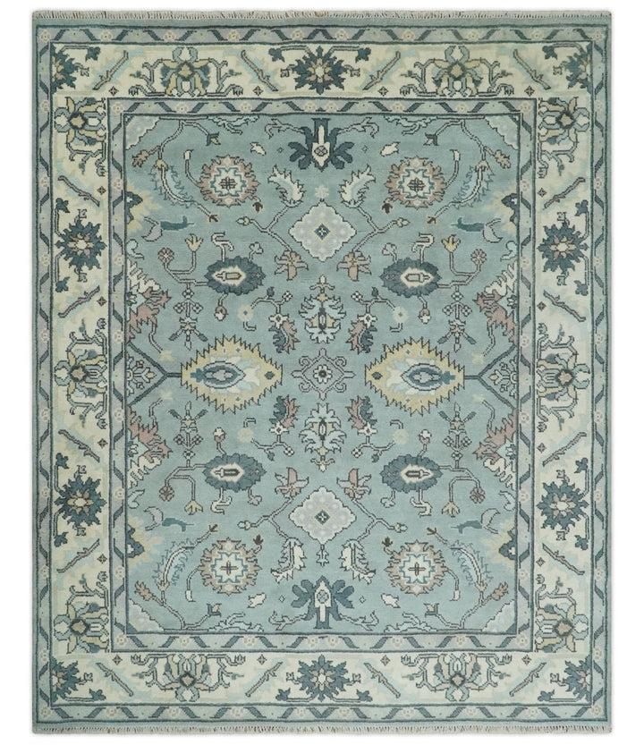 Hand Knotted 8x10 Blue and Ivory Traditional Oushak Persian Wool Area Rug | TRDCP1151810 - The Rug Decor