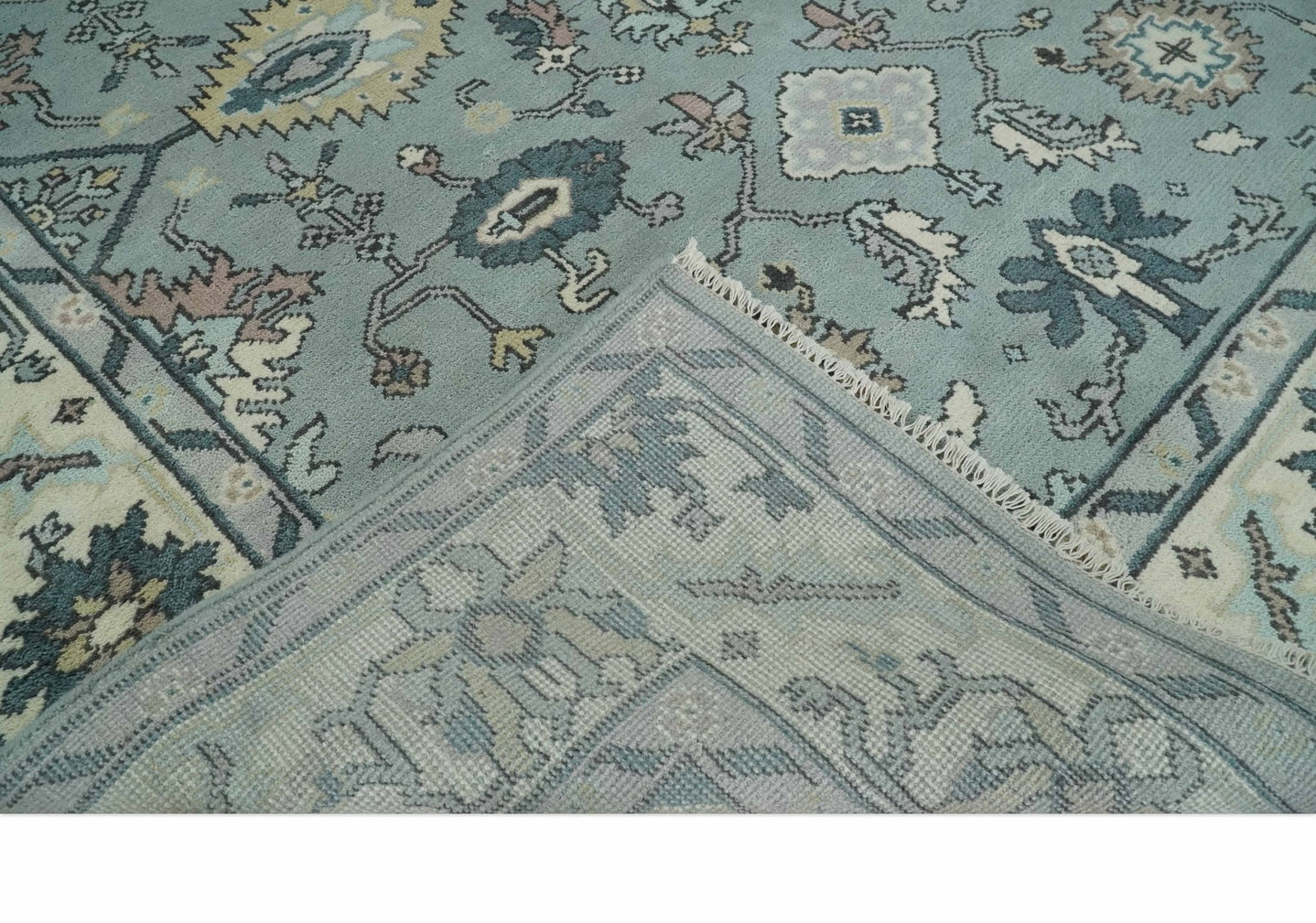 Hand Knotted 8x10 Blue and Ivory Traditional Oushak Persian Wool Area Rug | TRDCP1151810 - The Rug Decor