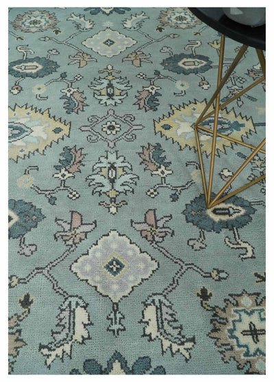 Hand Knotted 8x10 Blue and Ivory Traditional Oushak Persian Wool Area Rug | TRDCP1151810 - The Rug Decor