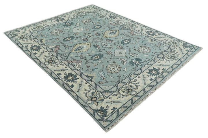 Hand Knotted 8x10 Blue and Ivory Traditional Oushak Persian Wool Area Rug | TRDCP1151810 - The Rug Decor