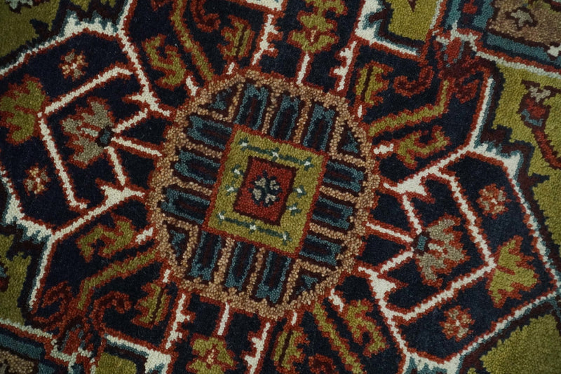 Hand Knotted 8x10 Blue and Ivory Traditional Vintage Persian Heriz Serapi Rug | TRDCP586810 - The Rug Decor