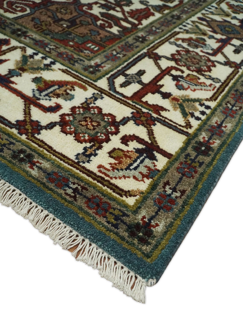 Hand Knotted 8x10 Blue and Ivory Traditional Vintage Persian Heriz Serapi Rug | TRDCP586810 - The Rug Decor