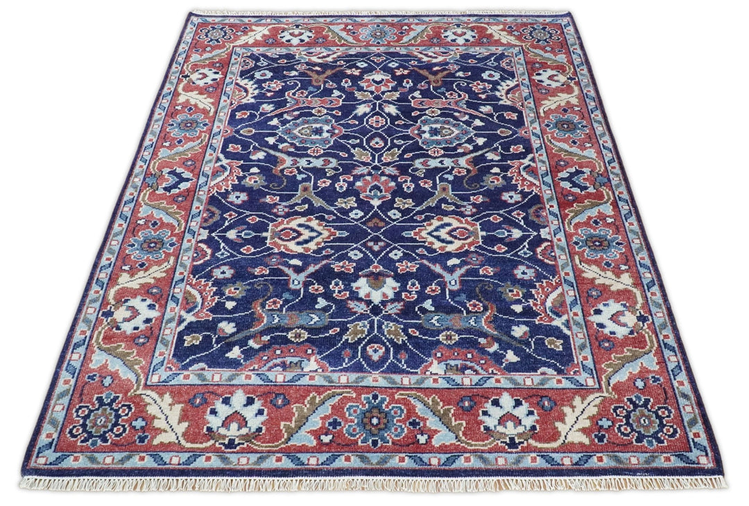 Hand Knotted 8x10 Blue and Rust Traditional Persian Oushak Area Rug | TRD2643 - The Rug Decor