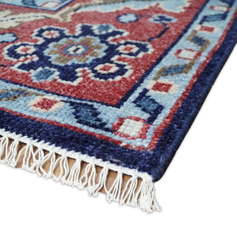 Hand Knotted 8x10 Blue and Rust Traditional Persian Oushak Area Rug | TRD2643 - The Rug Decor