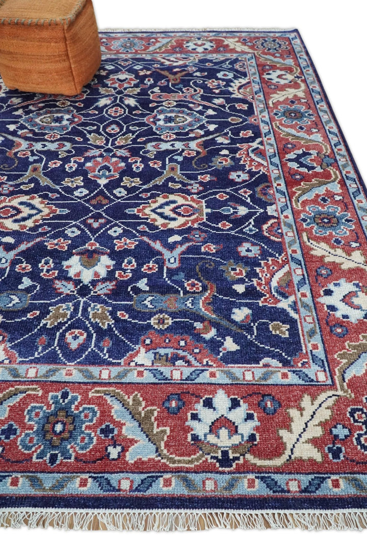 Hand Knotted 8x10 Blue and Rust Traditional Persian Oushak Area Rug | TRD2643 - The Rug Decor