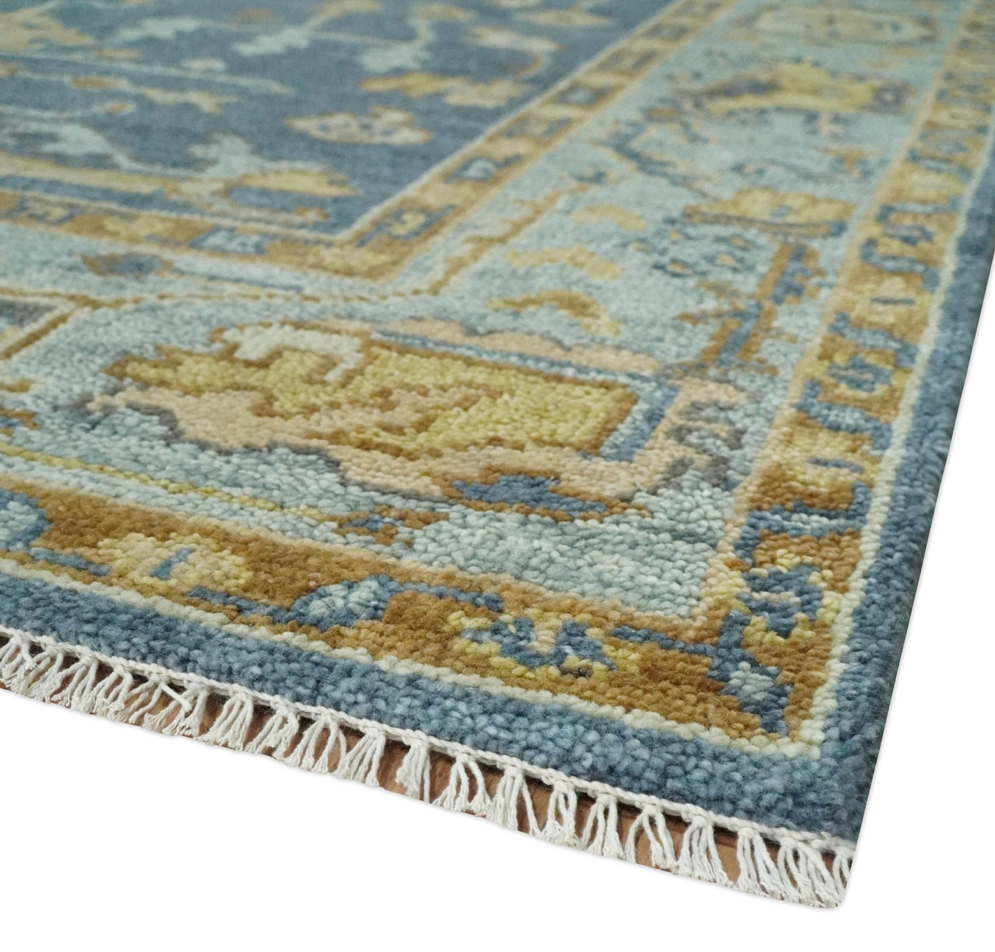 Hand Knotted 8x10 Charcoal, Silver and Beige Oushak Wool Area Rug - The Rug Decor