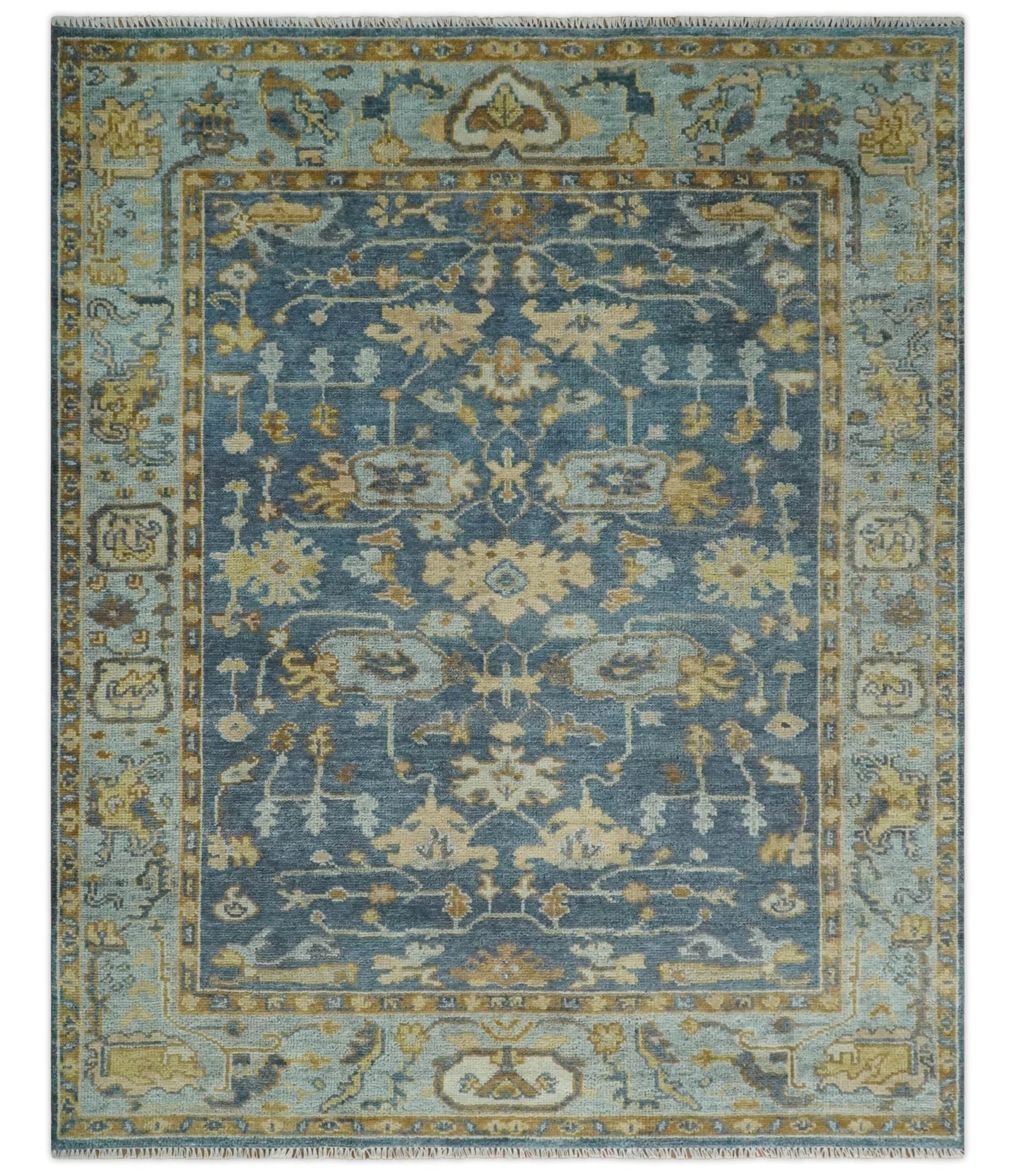 Hand Knotted 8x10 Charcoal, Silver and Beige Oushak Wool Area Rug - The Rug Decor