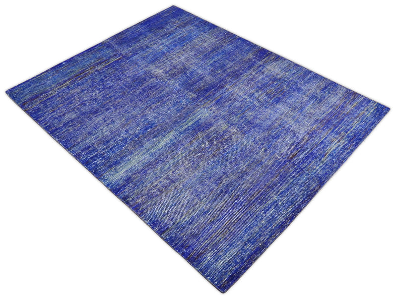 Hand Knotted 8x10 Denim Blue Modern Abstract Silk Bohemian Area Rug | TRDSS4 - The Rug Decor