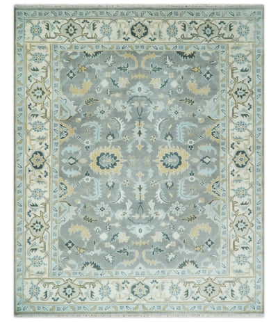 Hand Knotted 8x10 Gray and Ivory Traditional Persian Oushak Wool Rug | TRDCP1101810 - The Rug Decor