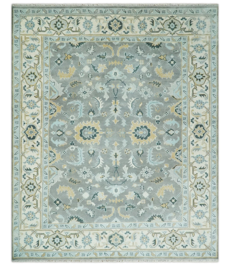 Hand Knotted 8x10 Gray and Ivory Traditional Persian Oushak Wool Rug | TRDCP1101810 - The Rug Decor
