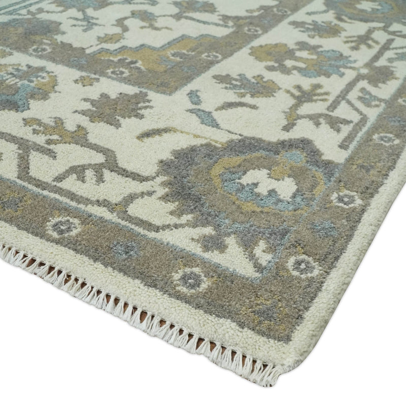 Hand Knotted 8x10 Ivory and Brown Oushak Persian Wool Area Rug | TRDCP1137810 - The Rug Decor