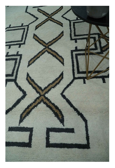 Hand Knotted 8x10 Ivory and Charcoal Wool Traditional Tribal Art Antique South Western Rug | TRDCP1292810 - The Rug Decor