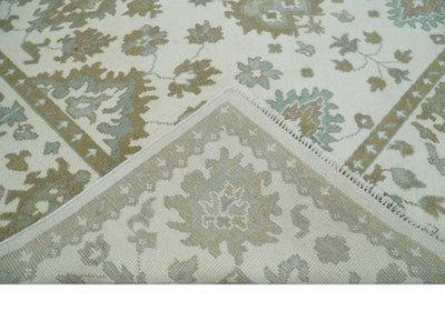 Hand Knotted 8x10 Ivory, Beige and Aqua Antique Oushak Persian Wool Area Rug | TRDCP1143810 - The Rug Decor