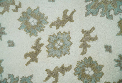 Hand Knotted 8x10 Ivory, Beige and Aqua Antique Oushak Persian Wool Area Rug | TRDCP1143810 - The Rug Decor