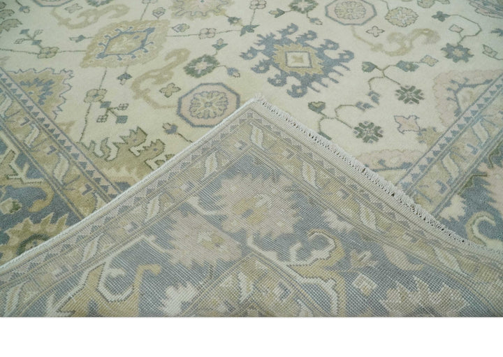 Hand Knotted 8x10 Ivory, Blue and Beige Antique Oushak Persian Wool Area Rug | TRDCP1145810 - The Rug Decor