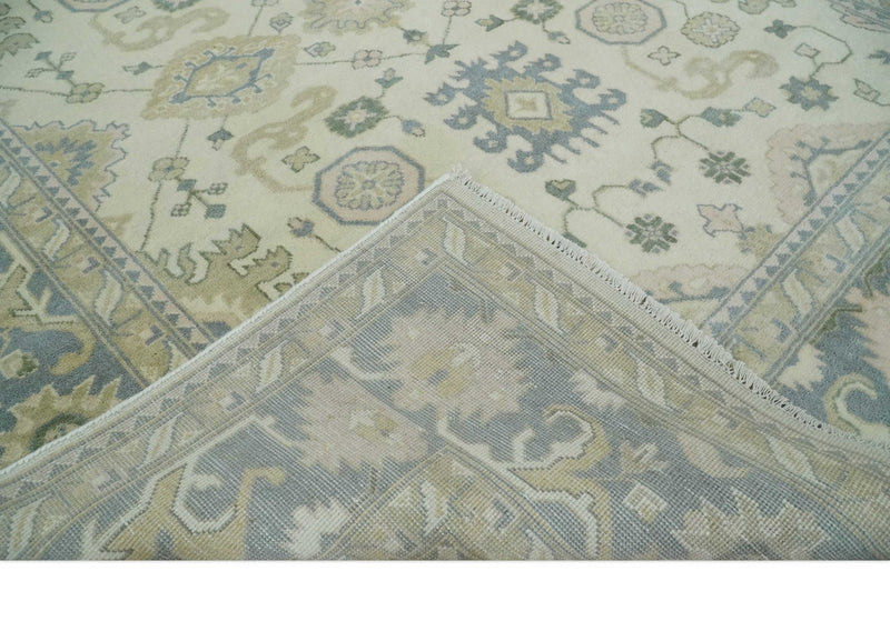 Hand Knotted 8x10 Ivory, Blue and Beige Antique Oushak Persian Wool Area Rug | TRDCP1145810 - The Rug Decor