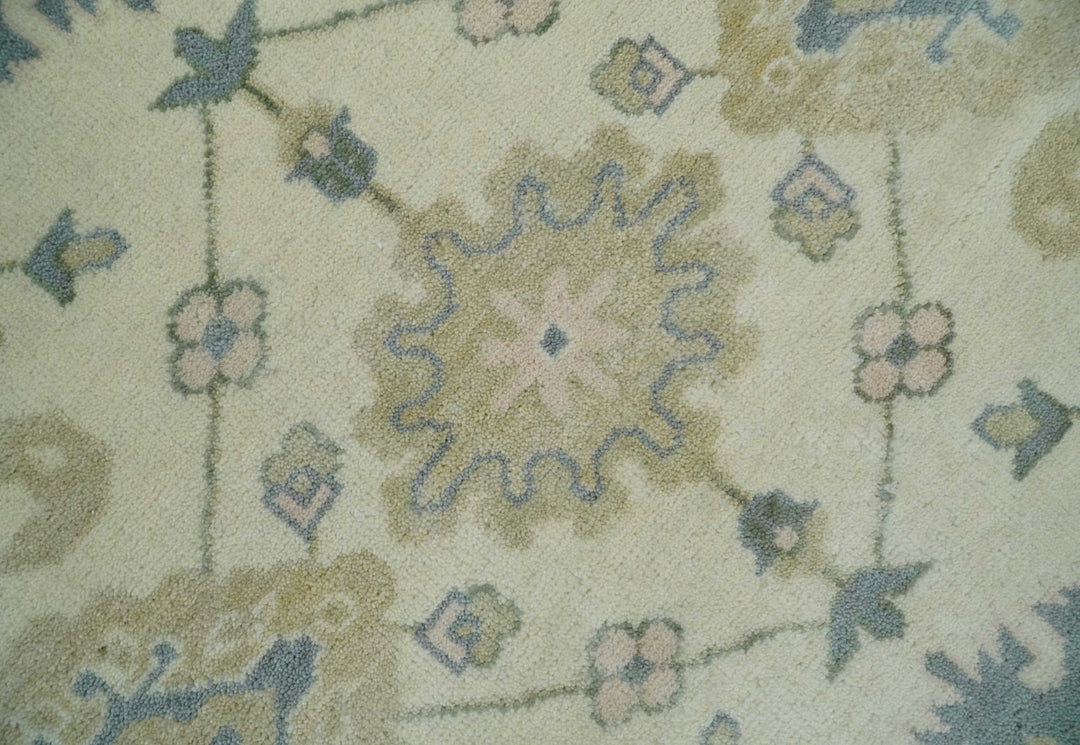 Hand Knotted 8x10 Ivory, Blue and Beige Antique Oushak Persian Wool Area Rug | TRDCP1145810 - The Rug Decor