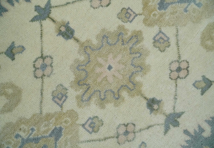 Hand Knotted 8x10 Ivory, Blue and Beige Antique Oushak Persian Wool Area Rug | TRDCP1145810 - The Rug Decor