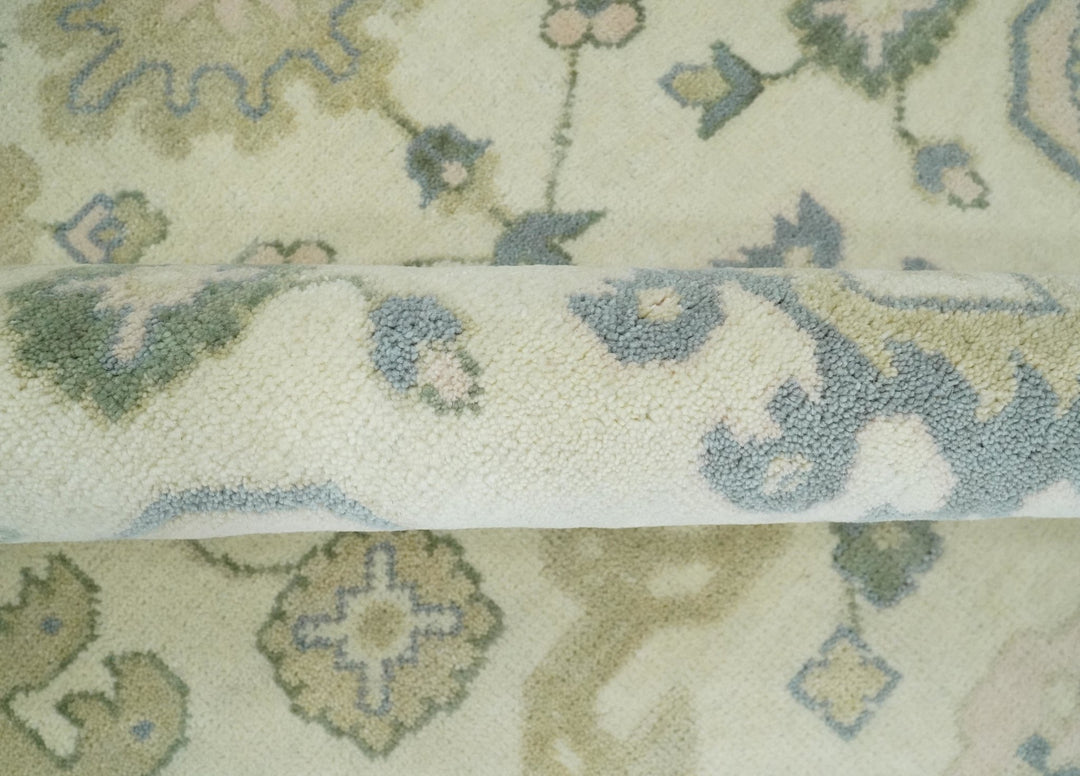 Hand Knotted 8x10 Ivory, Blue and Beige Antique Oushak Persian Wool Area Rug | TRDCP1145810 - The Rug Decor