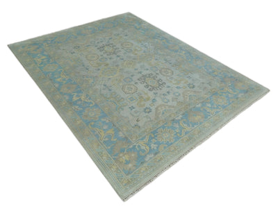 Hand Knotted 8x10 Ivory, Blue and Beige Floral Oushak Persian Wool Area Rug | TRDCP1174810 - The Rug Decor