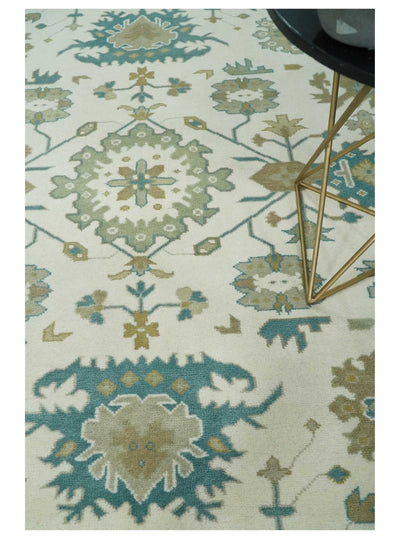 Hand Knotted 8x10 Ivory, Blue and Brown Floral Oushak Persian Wool Area Rug | TRDCP1075810 - The Rug Decor