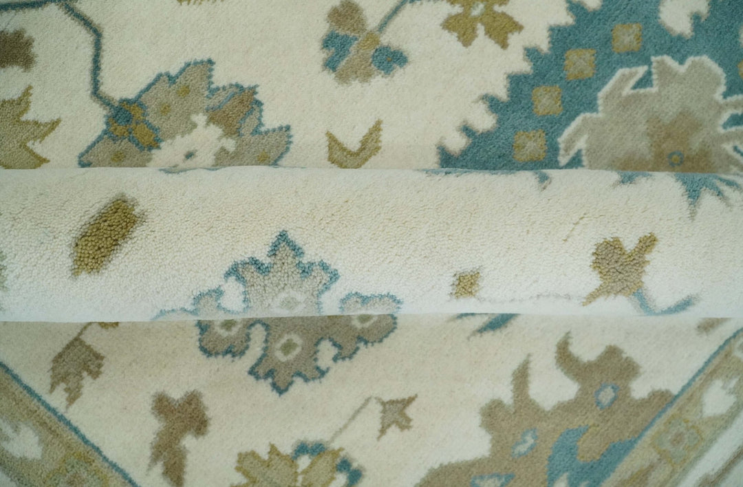 Hand Knotted 8x10 Ivory, Blue and Brown Floral Oushak Persian Wool Area Rug | TRDCP1075810 - The Rug Decor
