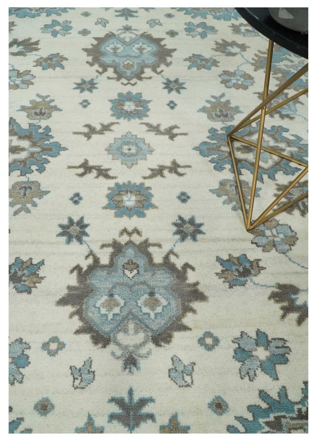 Hand Knotted 8x10 Ivory, Blue and Brown Traditional Oushak Persian Wool Area Rug | TRDCP1142810 - The Rug Decor