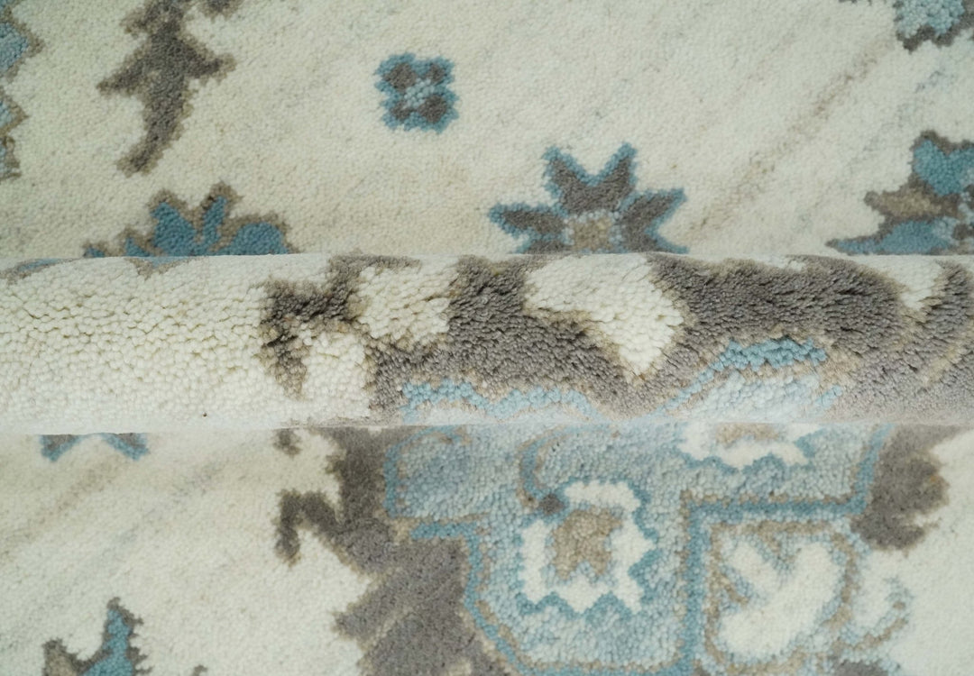 Hand Knotted 8x10 Ivory, Blue and Brown Traditional Oushak Persian Wool Area Rug | TRDCP1142810 - The Rug Decor