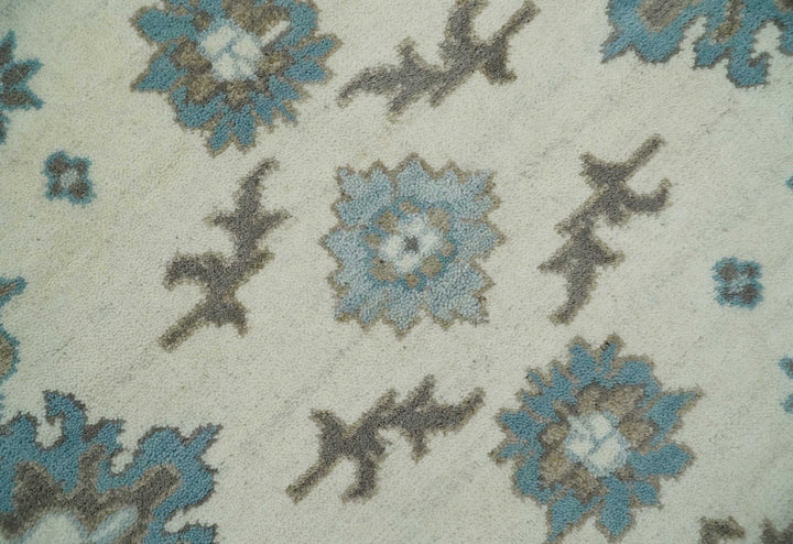 Hand Knotted 8x10 Ivory, Blue and Brown Traditional Oushak Persian Wool Area Rug | TRDCP1142810 - The Rug Decor