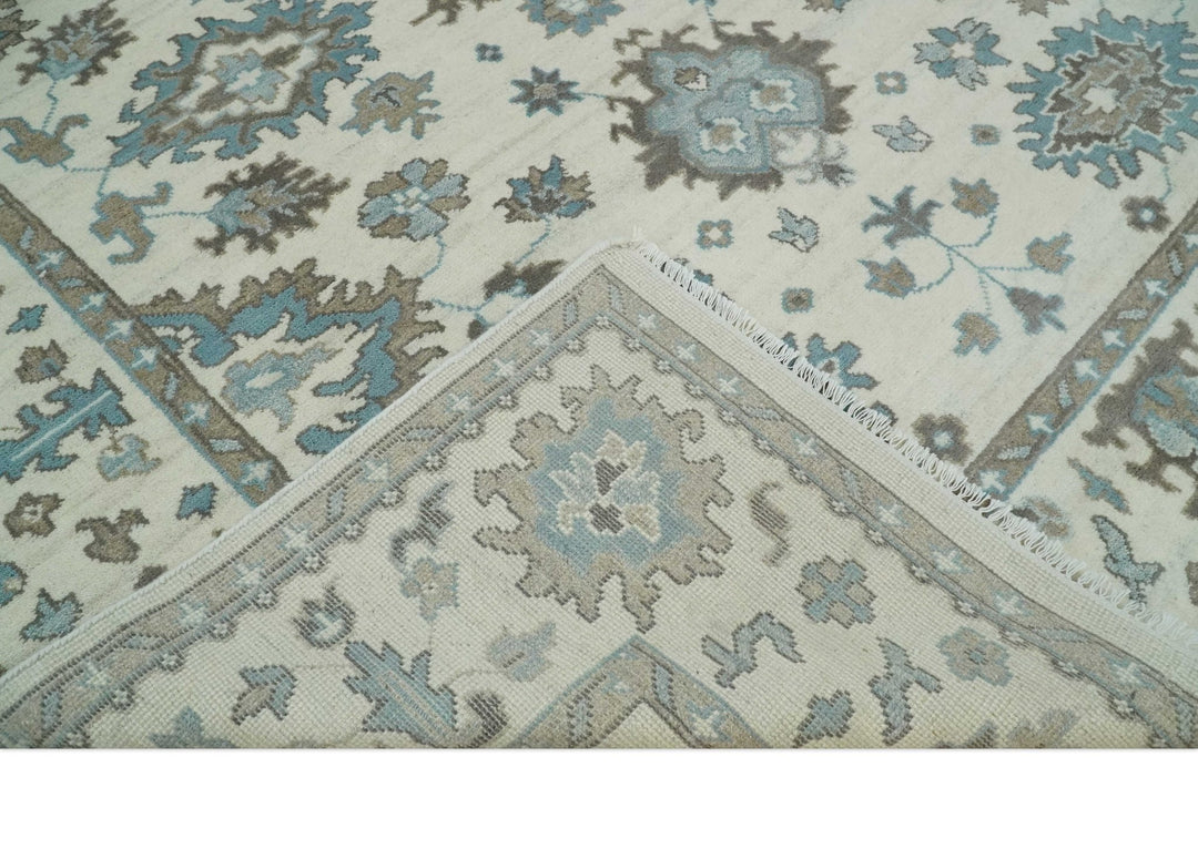 Hand Knotted 8x10 Ivory, Blue and Brown Traditional Oushak Persian Wool Area Rug | TRDCP1142810 - The Rug Decor