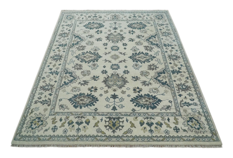 Hand Knotted 8x10 Ivory, Blue and Gray Traditional Vintage Persian Style Antique Wool Rug | TRDCP821810 - The Rug Decor