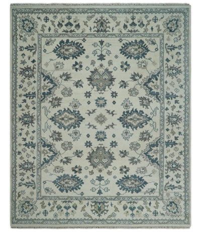 Hand Knotted 8x10 Ivory, Blue and Gray Traditional Vintage Persian Style Antique Wool Rug | TRDCP821810 - The Rug Decor
