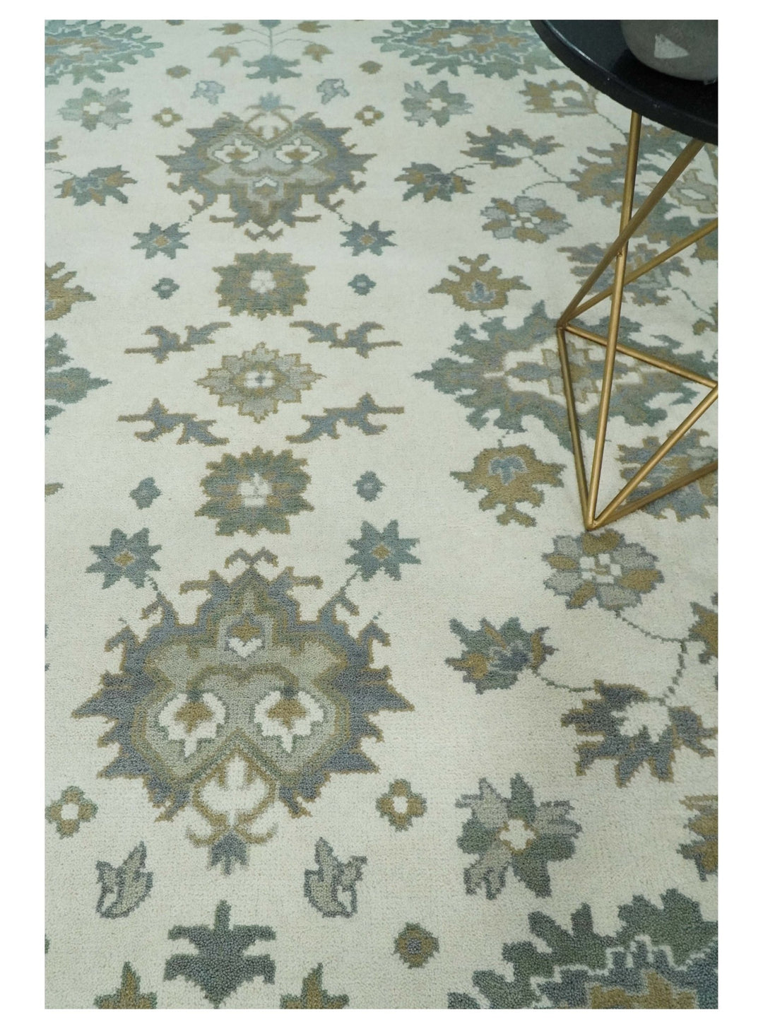 Hand Knotted 8x10 Ivory, Brown and Aqua Antique Oushak Persian Wool Area Rug | TRDCP1172810 - The Rug Decor