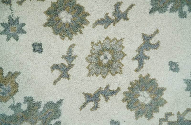 Hand Knotted 8x10 Ivory, Brown and Aqua Antique Oushak Persian Wool Area Rug | TRDCP1172810 - The Rug Decor