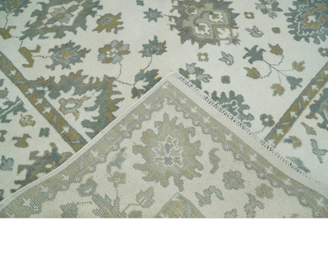 Hand Knotted 8x10 Ivory, Brown and Aqua Antique Oushak Persian Wool Area Rug | TRDCP1172810 - The Rug Decor