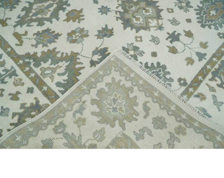 Hand Knotted 8x10 Ivory, Brown and Aqua Antique Oushak Persian Wool Area Rug | TRDCP1172810 - The Rug Decor