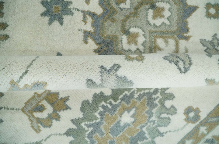Hand Knotted 8x10 Ivory, Brown and Aqua Antique Oushak Persian Wool Area Rug | TRDCP1172810 - The Rug Decor