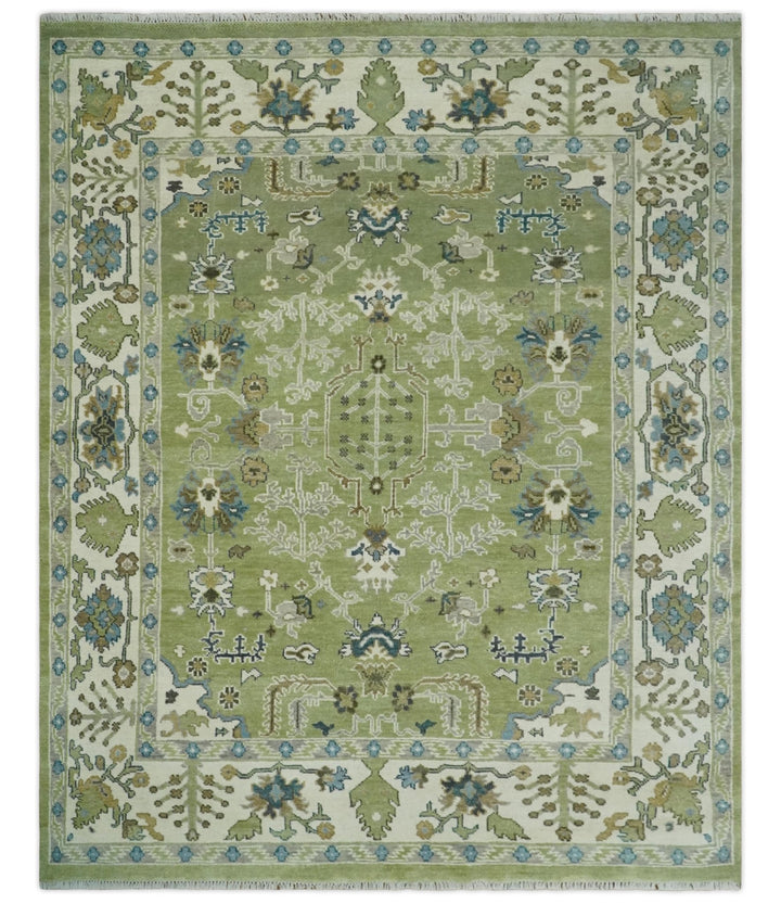 Hand Knotted 8x10 Light Green, Ivory and Silver Traditional Turkish Antique Style Wool Area Rug - The Rug Decor