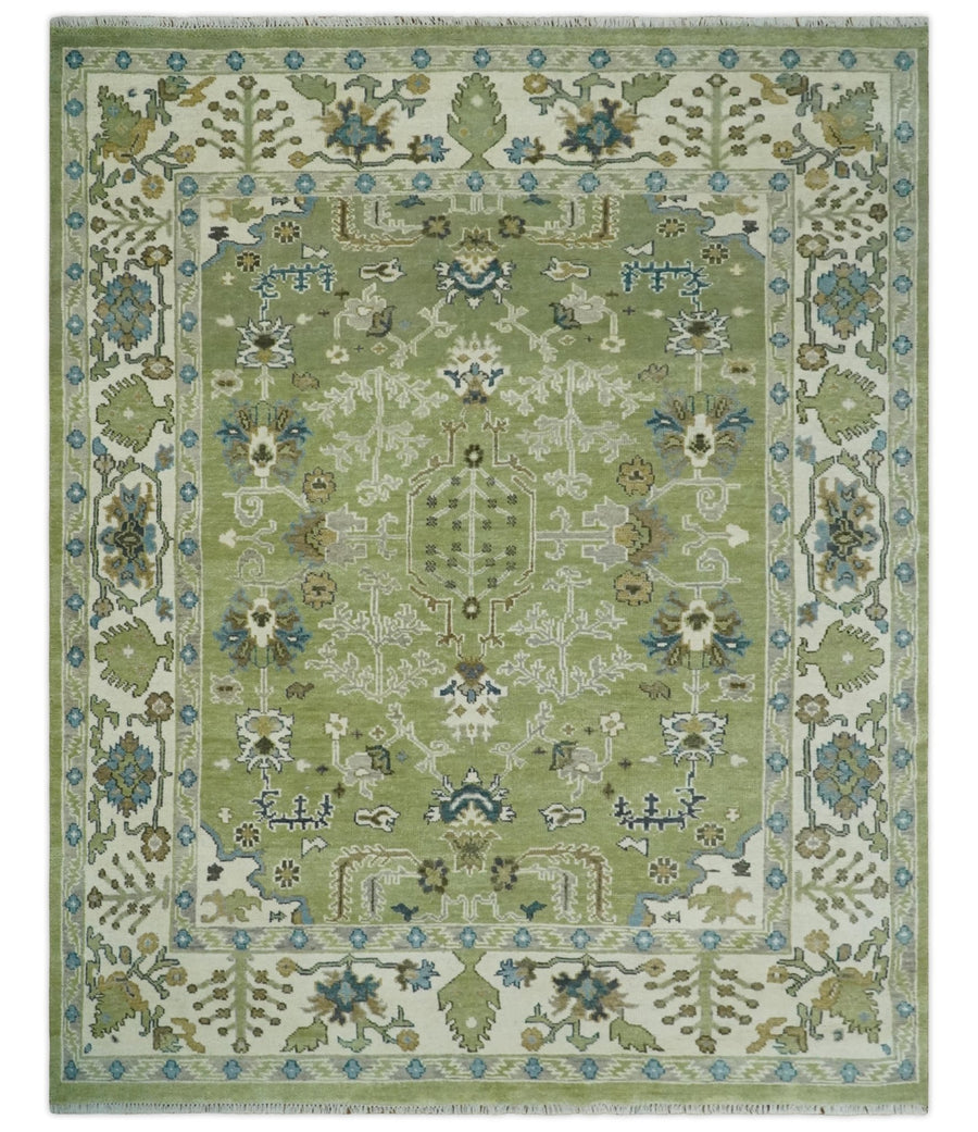 Hand Knotted 8x10 Light Green, Ivory and Silver Traditional Turkish Antique Style Wool Area Rug - The Rug Decor