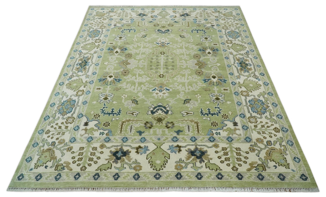 Hand Knotted 8x10 Light Green, Ivory and Silver Traditional Turkish Antique Style Wool Area Rug - The Rug Decor