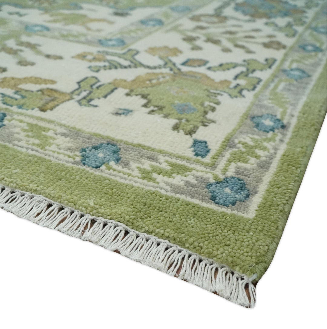 Hand Knotted 8x10 Light Green, Ivory and Silver Traditional Turkish Antique Style Wool Area Rug - The Rug Decor